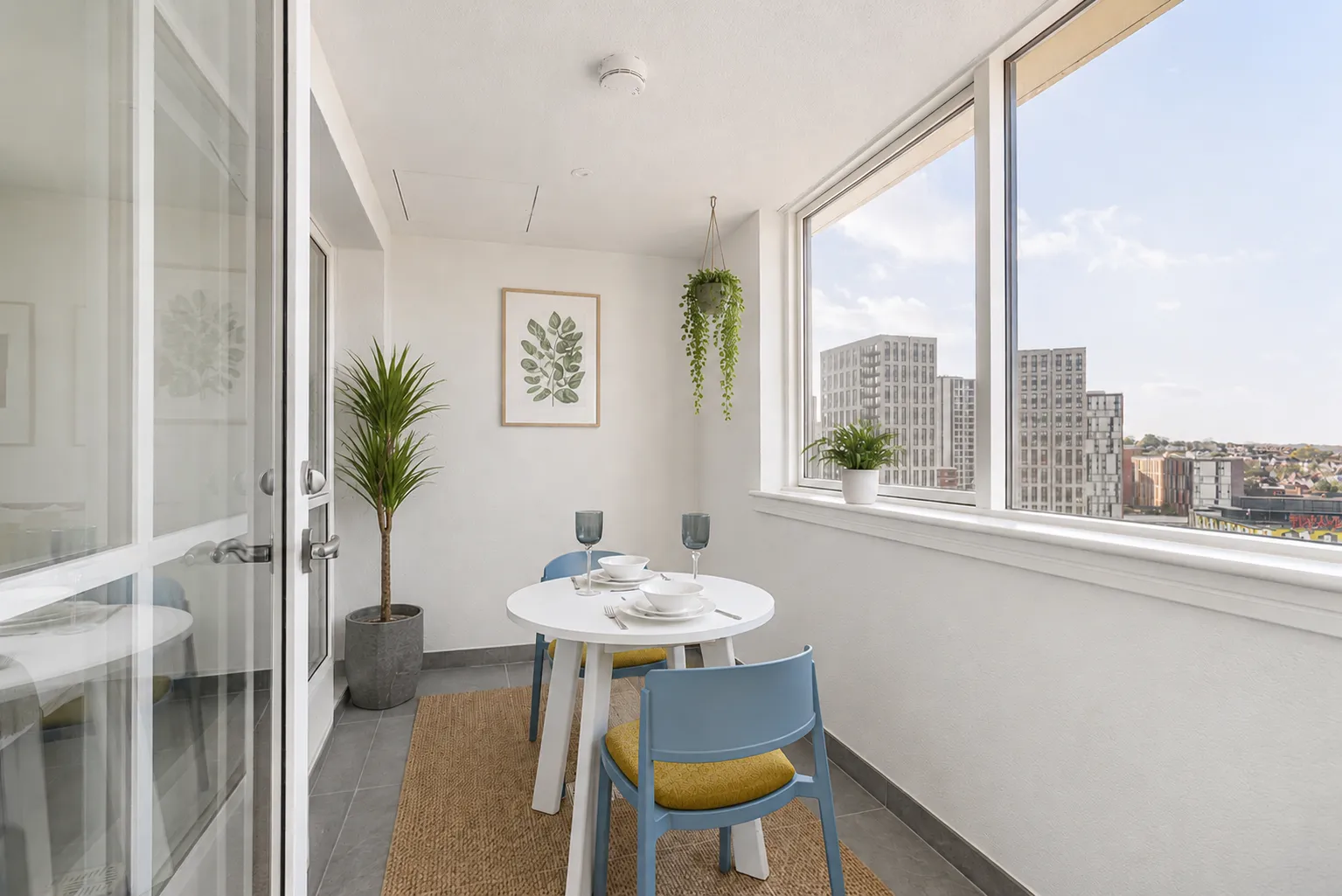 Dining table for two beside the window, in a one-bedroom flat at Vonder Wembley