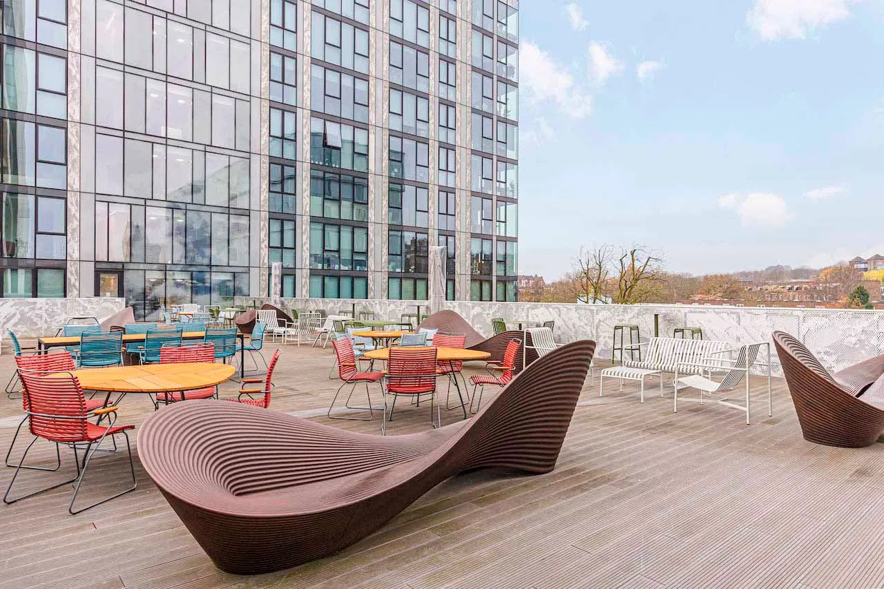 Roof terrace at Vonder Hill with city views