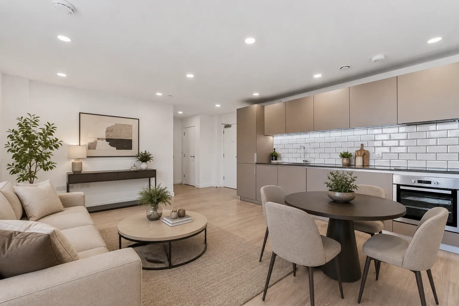Living and dining area in a two-bedroom flat at Vonder Crawley