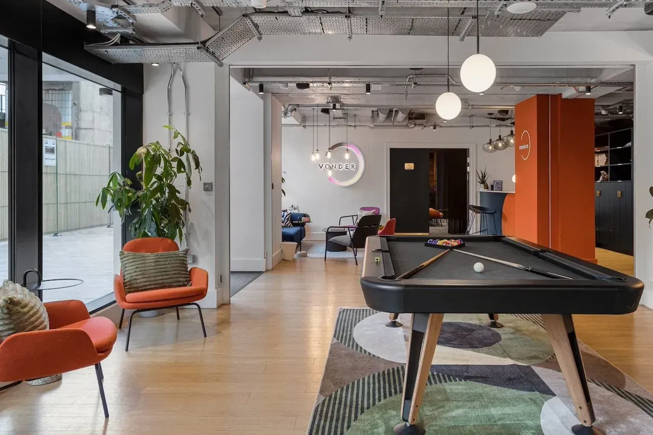 Games area at Vonder Wembley with a pool table beside the residents' lounge